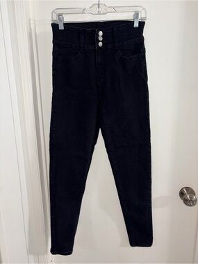High-Rise Black Jeans with Triple-Button Waist